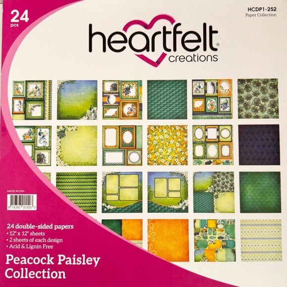 Heartfelt Creations Peacock Paisley Collection 24 Double-sided 12x12 Paper Pad - Picture 1 of 11